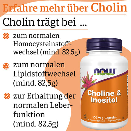 Now Foods, holīns un inozitols, 500 mg, 100 vegānas kapsulas, laboratoriski pārbaudītas, B vitamīns, bez glutēna, bez sojas, veģetārs