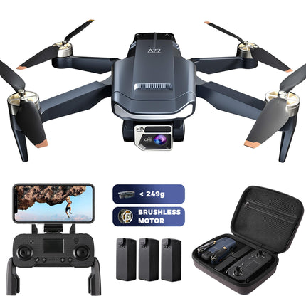 Izturīgs bezkontaktu motora drons ar 84 minūšu īpaši ilgu lidojuma laiku, drons ar 4K HD kameru iesācējiem, CHUBORY A77 WiFi FPV kvadrokopters, sekošanas režīms, automātiska nolaišanās, 3 baterijas, pārnēsāšanas soma