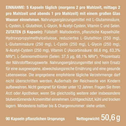 L-GLUTATIONA daudzums samazināts līdz 98% | Optimāla formula ar prekursoriem + C vitamīnu | Tripeptīds: glutamīnskābe, cisteīns, glicīns | 90 kapsulas vegāniem, augstas devas