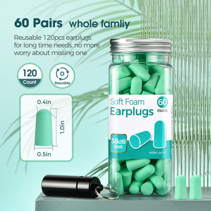 Ausu aizbāžņi miegam 38 dB Augstākais SNR 60 pāri, uzlaboti īpaši mīksti putu aizbāžņi, viens izmērs, mīksti ausu aizbāžņi miegam, krākšanai, mācībām, ceļošanai, koncertiem, skaļām skaņām