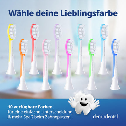 Demirdental rezerves birstes bērniem, piemērotas Philips Sonicare rezerves birstēm Kids, bērnu Sonic zobu birstes, bērnu rezerves birstes no 7 gadu vecuma, atbilst HX6044, tirkīza krāsā, 8 gabalu komplekts