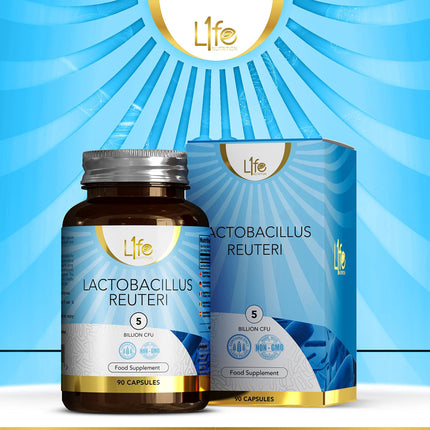 LN Lactobacillus Reuteri | 90 probiotisko Lactobacillus Reuteri kapsulas – 5 miljardi CBU L-Reuteri vienā porcijā | Augstas devas L-reiteri uztura bagātinātājs | Bez ĢMO, glutēna un alergēniem