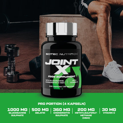 Scitec Nutrition Joint-X, uztura bagātinātāja kapsulas ar glikozamīna sulfātu, želatīnu, hondroitīna sulfātu, MSM, C vitamīnu, 100 kapsulas