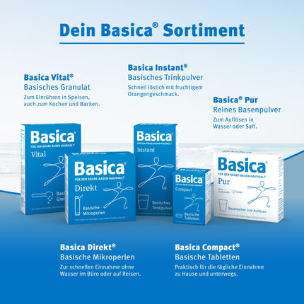 Basica® Instant bāzes pulveris ar augļu apelsīnu garšu, kas šķīst ūdenī | normālam skābju-bāzes līdzsvaram | vegāns | bez laktozes | dažādi sārmaini minerāli | 300 grami
