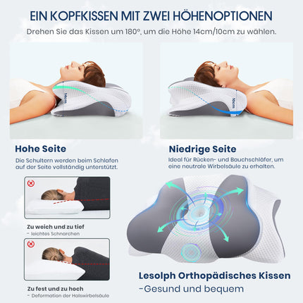 Ortopēdiskais spilvens kaklam, galvas spilvens kakla sāpēm, atmiņas putu spilvens kakla un plecu sāpēm, ergonomisks galvas spilvens sānu, muguras un vēdera gulētājiem, 64 x 39 x 14/10 cm