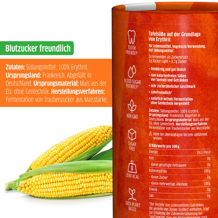 Xucker Light Erythritol 1kg bundža - bezkaloriju granulēts cukura aizstājējs kā vegāniska un zobiem draudzīga cukura alternatīva | bez cukura 0 kcal 100% salds