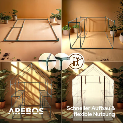 Arebos Premium tuneļa tipa siltumnīca ar 3 līmeņiem - 143 x 143 x 195 cm siltumnīca ar plauktiem un ventilācijas logu - vietu taupoša, augstas kvalitātes pavairošanas māja dārzam balkonam stallis