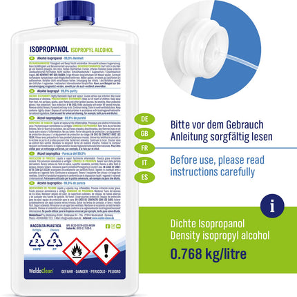 Izopropanola 99,9% tīrīšanas spirts un attaukošanas līdzeklis - 1000 ml mājsaimniecībai, darbnīcām, elektronikai, stiklam, plastmasai un metālam