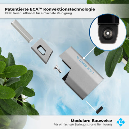 WOLKENKRAFT ÄRiS ULTRA Premium iztvaicētājs - USB-C | Titāna kamera | Temperatūra 100–220 °C | Darbības taimeris 3–7 min. | ECA konvekcijas tehnoloģija *Ieroču metāls*