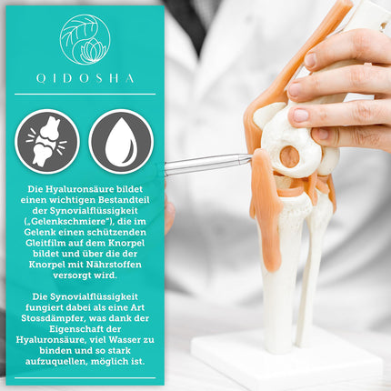 QIDOSHA® Premium hialuronskābes kapsulas, TESTA UZVARĒTĀJS 07/23*, augsta molekulmasa 1,5–2 miljoni daltonu (parastais tirgus: 0,5 miljoni), 250 mg/kapsula, 90 gab./aptiekas burciņā, vegāns, dabiski fermentēts
