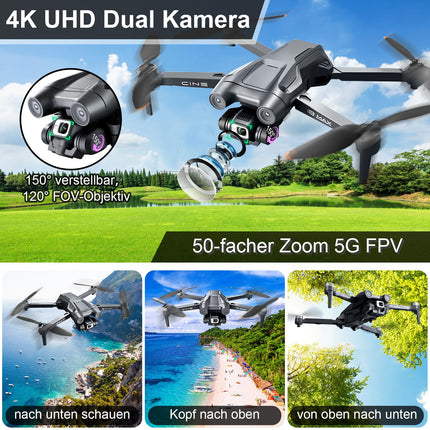 MINGPINHUIUS GPS drons ar 4K HD kameru, tālvadības kvadrokopters ar automātisku atgriešanos, 5G WiFi attēla pārraide, 50 min. Ilgs lidojuma laiks ar bezkontaktu motoru, augstuma saglabāšanas bezgalvas režīmu