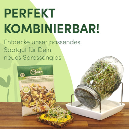 Green SEEDS® kressalātu sietu komplekts (1 kressalātu bļodiņa) | Nerūsējošā tērauda siets ar augstas kvalitātes keramikas bļodu | Audzēšanas paplāte 14 x 14 cm Droši mazgājama trauku mazgājamā mašīnā un nerūsējoša + Dīgšanas ABC ilgtspējīgi iepakots