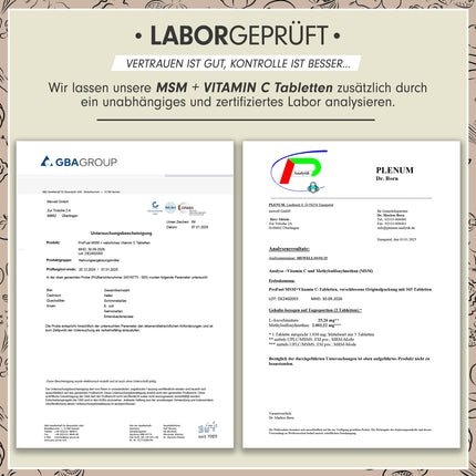 MSM 2000 mg dienā + dabīgs C vitamīns - 365 MSM tabletes ar metilsulfonilmetānu - kompaktāks MSM pulveris nekā MSM kapsulās - augsta deva ar 1000 mg uz MSM tableti - laboratoriski pārbaudīts ar sertifikātu