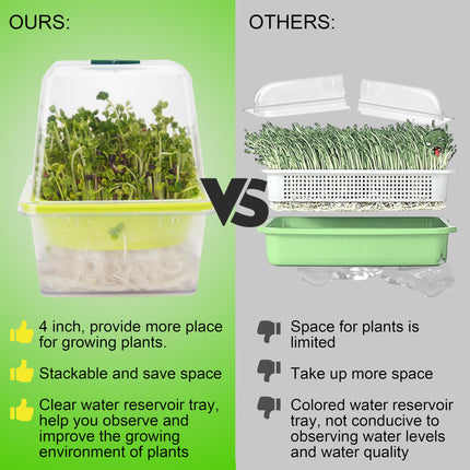 6 caurspīdīgu mikrozaļumu paplāšu komplekts ar plastmasas mitruma kupolu, BPA nesaturoša diedzēšanas paplāte, atkārtoti lietojama sēklu paplāte kaķu zāles, brokoļu, sojas pupiņu asnu un daudzu citu augu stādīšanai