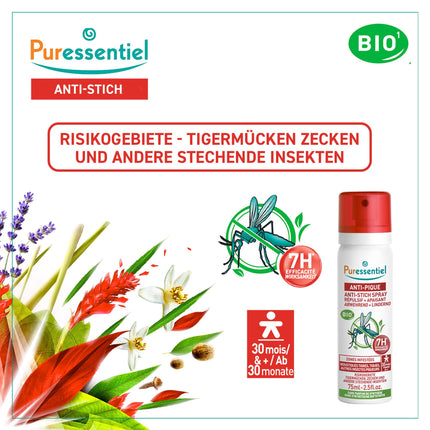 Puressentiel - pretkodienu atbaidīšanas un nomierinošs aerosols - mērenajiem un tropiskajiem apgabaliem - 100% dabīga aktīvā viela - 75 ml