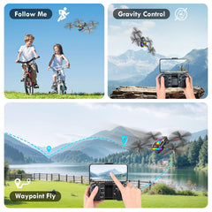 Salokāms bezkontaktu drons iesācējiem, Wi-Fi FPV drons ar platleņķa 1080P HD kameru, 3D pagriezienu, gravitācijas sensoru, pacelšanos/nosēšanos ar vienu pogu, sekojiet man, žestu fotografēšanu, divām kamerām, 2 baterijām