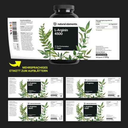 L-arginīns – 365 kapsulas – augsta deva: 4500 mg vegāna L-arginīna hidrohlorīda vienā dienas devā (3750 mg tīra L-arginīna) – augsta deva – ražots Vācijā un laboratorijā pārbaudīts