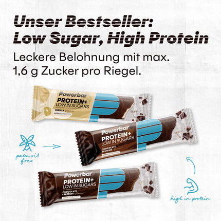 Powerbar - Protein Plus - Zems cukura saturs - Šokolādes-Braunija - 30x35g - Batoniņi tikai ar 107 kcal - Fitnesa batoniņš ar šķiedrvielām