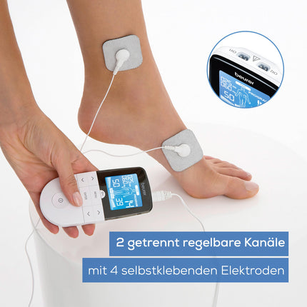 Beurer EM 49 digitālā TENS/EMS ierīce, 3 vienā elektriskās stimulācijas ierīce sāpju mazināšanai, izmantojot elektrisko nervu stimulāciju, treniņam ar elektrisko muskuļu stimulāciju, masāžas funkcija, ieskaitot 4 elektrodus
