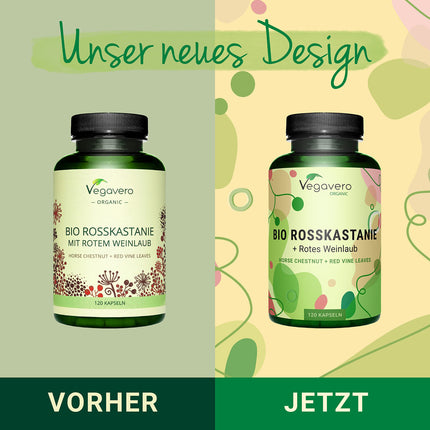 Zirgkastaņas ekstrakts Vegavero® | 100% bioloģisks | 800 mg ekstrakta ar vīnogu lapām un acerolas C vitamīnu | Cenas un veiktspējas attiecības uzvarētājs 2024* | Aescīns un polifenoli | 120 vēnu kapsulas | Vegāns un bez piedevām