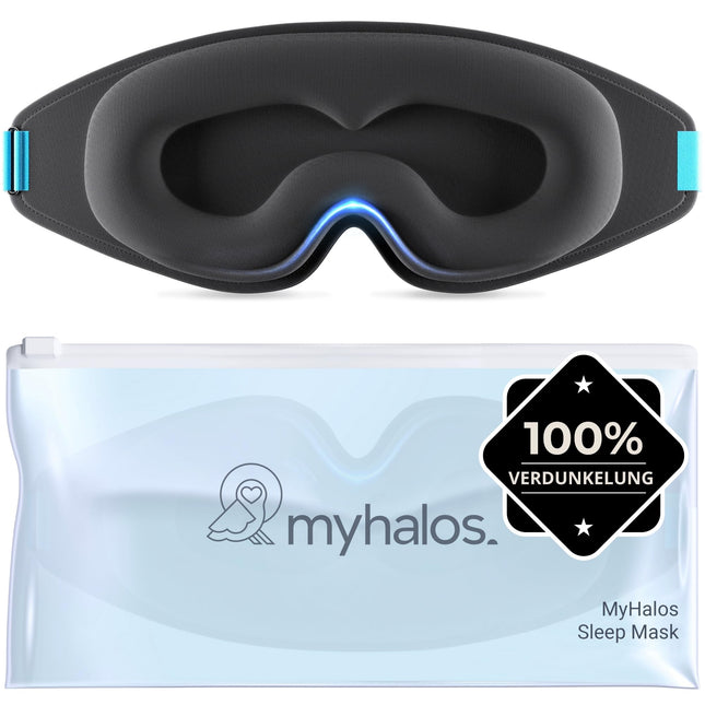 MyHalos® miega maska ​​– aptumšojoša miega maska ​​sievietēm – 3D miega maska ​​vīriešiem komfortam bez spiediena – iepriekš veidota miega maska ​​pilnīgai aptumšošanai – melna acu aizsēja ar maciņu
