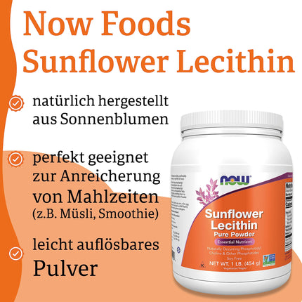 Now Foods, saulespuķu lecitīns (saulespuķu lecitīns), tīrs vegāns pulveris, 454 g, laboratoriski pārbaudīts, bez glutēna, bez sojas, veģetārs
