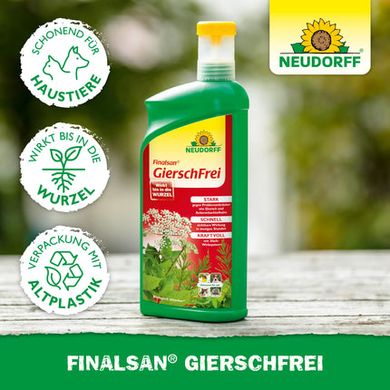 Neudorff Finalsan GierschFrei – ātras iedarbības nezāļu iznīcinātājs pret zemes plūškoku un kosu 180 m². Iedarbojas līdz pat saknei, 1 litrs