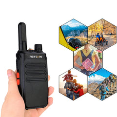 Retevis RB635 divvirzienu rācija ar lukturīti, PMR446 bezlicencēts radio, liela darbības rādiusa, mini divvirzienu rāciju komplekts ar USB kabeli, rācijas ar VOX ģimenes pastaigām, kempingam (melns, 2 iepakojumi)