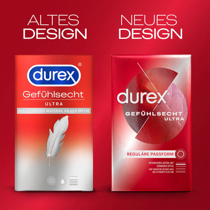 Durex Real Feel Ultra prezervatīvi – par 20% plānāks prezervatīva gals, lubrikants, caurspīdīgs, patīkams aromāts – 10 iepakojums (1 x 10 gabali)