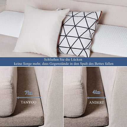 TANYOO gultas spraugu aizpildītājs, garš ķīļveida spilvens ar sānu kabatām, saliekams gultas ķīļveida galvgalis, matrača ķīlis, lasīšanas spilvens vietai starp matraci un galvgali, Queen izmērs (60x8x6 collas)