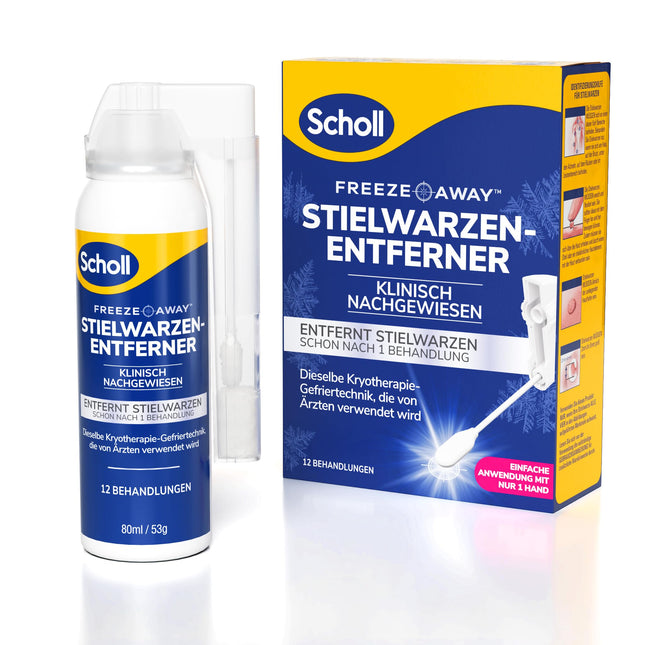 Scholl Freeze Away kārpu noņemšanas komplekts, noņem ādas izaugumus 1 procedūras laikā, klīniski pierādīts, ka noņem kārpas uz kakla, krūtīm, padusēm, muguras un cirkšņiem, 12 procedūras