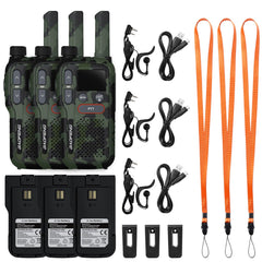 BAOFENG GT-18 rācija PMR446 bezlicencēts divvirzienu rācija pieaugušajiem un bērniem, uzlādējama rācija ar 1500mAh akumulatoru, divkāršs PTT, 16 kanāli, skenēšana, lukturītis kempingam un pārgājieniem, 3 gabalu iepakojums
