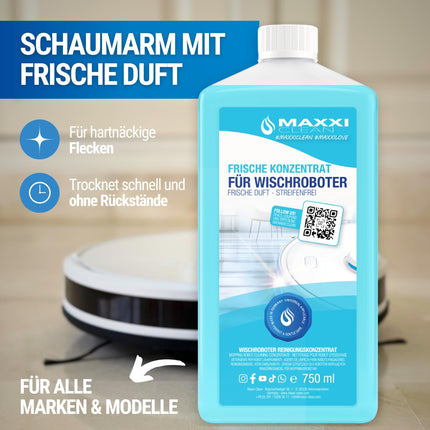 Maxxi Clean | 750 ml grīdas tīrīšanas līdzeklis ar svaigu aromātu | piemērots visiem robotizētajiem mopiem | Universāls tīrīšanas līdzekļa koncentrāts | Tīrīšanas šķidrums grīdām, parketam, flīzēm | Putekļsūcēja tīrīšanas līdzeklis