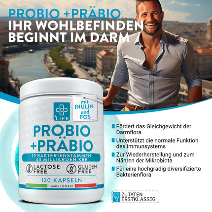 Probiotikas zarnu attīrīšanai ar prebiotikām 120 kapsulas PiuLife 40 miljardi CFU zarnu detoksikācija, probiotiskie pienskābes fermenti no 20 celmiem, zarnu probiotikas ar inulīnu un FOS, vēdera uzpūšanās,