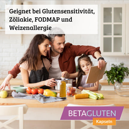 Betaglutēns 60 kapsulas | piemērots cilvēkiem ar jutību pret glutēnu, kviešu alerģiju, celiakiju, zemu ogļhidrātu diētu vai FODMAP diētu