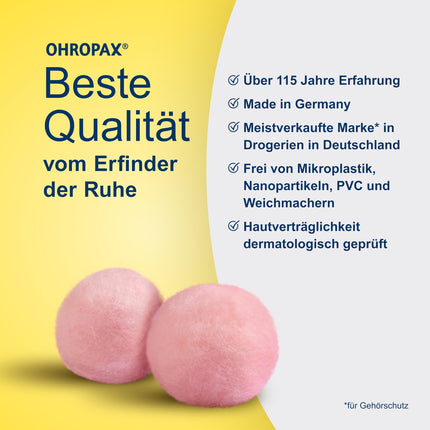 OHROPAX Classic ausu aizbāžņi – ausīs ievietojami ausu aizbāžņi aizsardzībai pret troksni, mitrumu un vēju – izgatavoti no formējama, elastīga vaska – ērti un piemēroti visām ausīm – skaņas izolācijas vērtība SNR 21 dB – 20 gabali