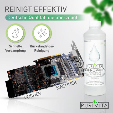 PURIVITA® izopropanols 99,9% [500 ml] - tīrīšanas spirts Izopropanols - tīrs spirts mājsaimniecības un rūpnieciskai tīrīšanai - izopropilspirts - dezinfekcijas līdzeklis Tīrs spirts - etilspirts