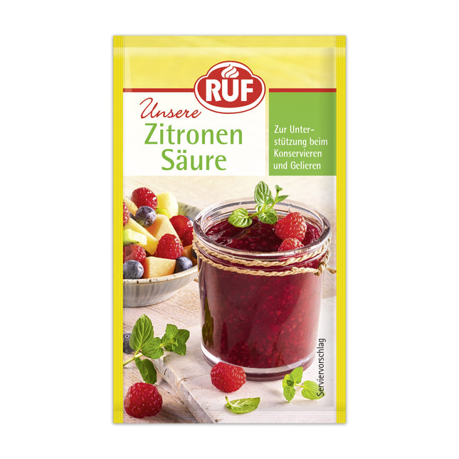 RUF citronskābe, ievārījumu želejveida konsistencei un konservēšanai, kā garšas pastiprinātājs augļu salātiem un salātu mērcēm, tīrīšanai un atkaļķošanai, 6 x 5 g