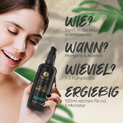 BIO Hyaluron Serum hochdosiert • 100ml +Vit E & B5 • 7-Fach Hyaluronsäure Serum Gesicht ✓100% Vegan&BIO ✓Anti-Aging Konzentrat ✓ Anti Falten Serum Naturkosmetik ✓Made in Germany ✓Hyaluronic Acid Serum