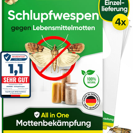 anwerk® Parazītiskās lapsenes pret pārtikas kodēm — 4 kartītes vienā piegādē — Efektīvi apkaro pārtikas kodes — Alternatīva kožu slazdiem, kožu aerosoliem un feromonu slazdiem (4 kartītes vienā piegādē)