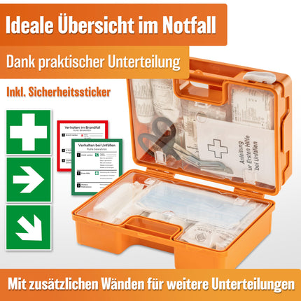 HELDENWERK Erste Hilfe Kasten nach neuer DIN 13157:2021 inkl. Wandhalterung & Aufklebern|Universal Erste Hilfe Koffer für Betrieb, Haushalt oder Gastronomie - Büro Verbandskasten gefüllt, Sanikasten