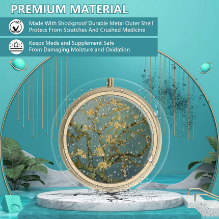 Tablešu kastīte Tablešu kastīte ar spoguli Retro maza tablešu kastīte makam vai kabatai Bronzas krāsas tablešu kastīte vitamīniem, zivju eļļai, uztura bagātinātājiem, tabletēm, kas satur ceļojumu dāvanas (2 gab.)