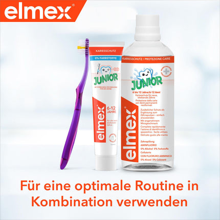 elmex zobu pasta junioriem 6-12 gadi 75 ml – medicīniska zobu tīrīšana ar 1400 ppm fluorīda saturu ļoti efektīvai aizsardzībai pret kariesu – stiprina jaunus, pastāvīgus zobus