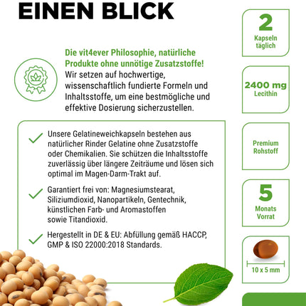 Lecitīns 1200 mg - 300 mīkstās kapsulas - Premium: Ar fosfatīdiem - Nesatur ĢMO sojas lecitīnu - Augsta deva - Augstākās kvalitātes