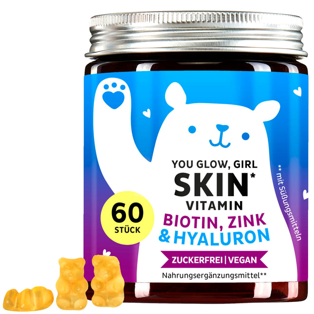 Lācīši ar ieguvumiem hialuronskābes gumijas konfektes - Starojoša āda ar 100 mg augstas devas hialuronskābi, C vitamīnu, cinku, biotīnu - 60 gabaliņi - bezcukura vitamīnu gumijas konfektes