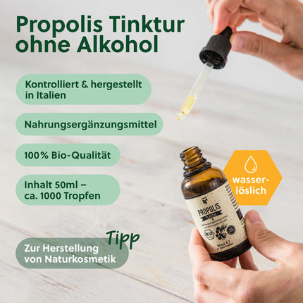 beegut ORGANISKĀS propolisa pilieni šķidrumā bez spirta, 50 ml ūdenī šķīstoša tinktūra ar ORGANISKĀS propolisa ekstraktu, standartizēta kvalitāte, ilgtspējīgs iepakojums (50 ml)