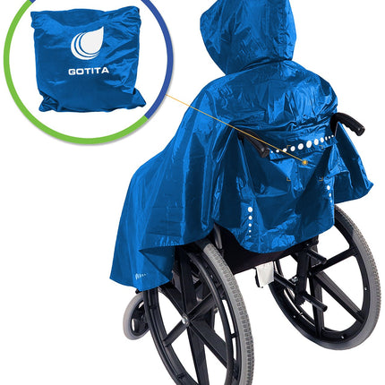 GOTITA – Ratiņkrēsla pončo – Daudzpusīgs lietus pārsegs ratiņkrēsliem – viegli lietojams, viegli uzvelkams un noņemams – itāļu dizains (karaliski zils)
