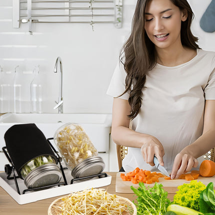 Dīgšanas pudeļu komplekts (2 gab.) sēklām, trauks mājas audzēšanai ar dīgšanas burku un nerūsējošā tērauda sietu - komplektā. drenāžas statīvs brokoļu asniem, lucernai, mikrozaļumiem | Ideāli piemērots diedzētu burku dīgšanai