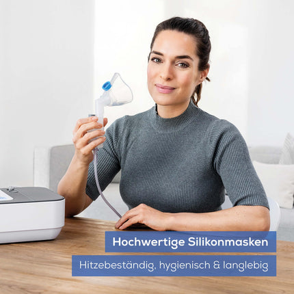 Beurer IH 28 Pro inhalators, smidzinātāja komplekts ar augstas kvalitātes silikona maskām un deguna dušu, augsta smidzināšanas veiktspēja, inhalācijas ierīce elpošanas terapijai, bērniem un pieaugušajiem