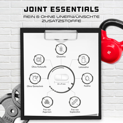Joint Essentials - 180 tabletes - augsta deva ar 5100 mg dienā - glikozamīns + hondroitīns + MSM + hialuronskābe + kolagēns + C vitamīns + melno piparu ekstrakts - locītavu uztura bagātinātājs